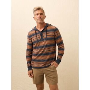 Faherty Brand Mens XXL Striped Henley Hoodie Cotton Multi Color Baja Sweater